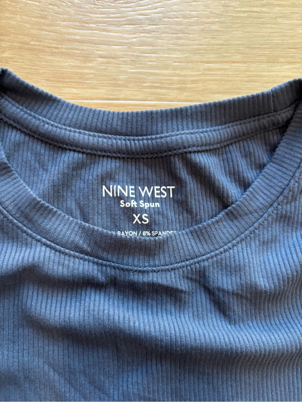 Nine West Navy Ribbed Short Sleeve Tee - Picture 2 of 3